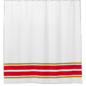 Leuke felrode onderkant rand racestrepen op wit douchegordijn (Voorkant)