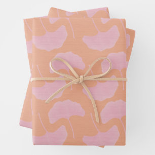 Leuke felroze en Oranje getextureerde Gingko blade Inpakpapier Vel