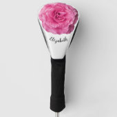 Leuke felroze roos bloem aangepaste naam dames golfheadcover (Voorkant)