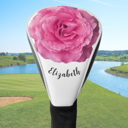 Leuke felroze roos bloem aangepaste naam dames golfheadcover