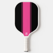 Leuke felroze verticale racestrepen op zwart pickleball paddle (Achterkant)