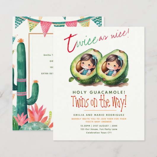Leuke Fiesta Avocado TWIN GIRLS Baby Shower BUDGET (Voorkant / Achterkant)