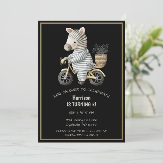 Leuke fiets dier derde verjaardag kaart (Staand voorkant)
