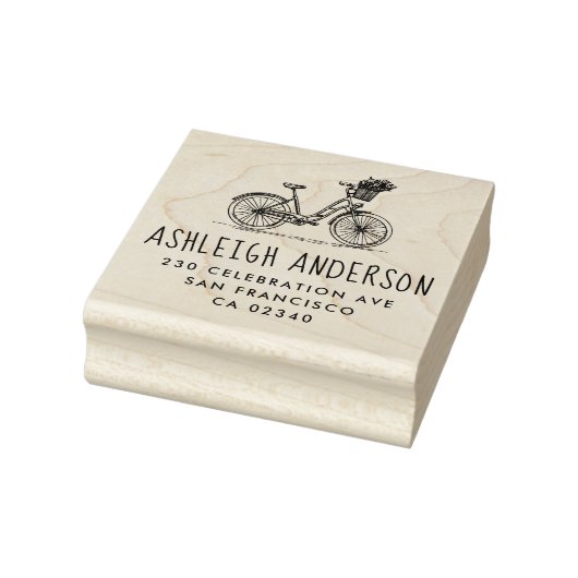 Leuke fiets met bloemen aangepaste naam retouradre rubberstempel (Stempel)