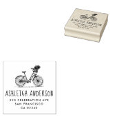 Leuke fiets met bloemen aangepaste naam retouradre rubberstempel (Gestempeld)