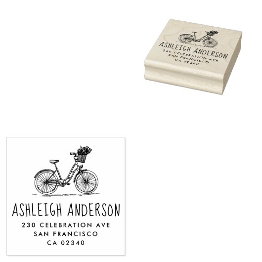 Leuke fiets met bloemen aangepaste naam retouradre rubberstempel (Gestempeld)