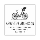 Leuke fiets met bloemen aangepaste naam retouradre rubberstempel (Afrduk)