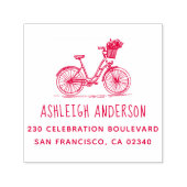 Leuke fiets met bloemen aangepaste naam retouradre  zelfinktende stempel (Design)