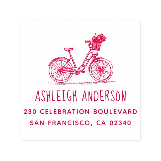 Leuke fiets met bloemen aangepaste naam retouradre  zelfinktende stempel (Design)