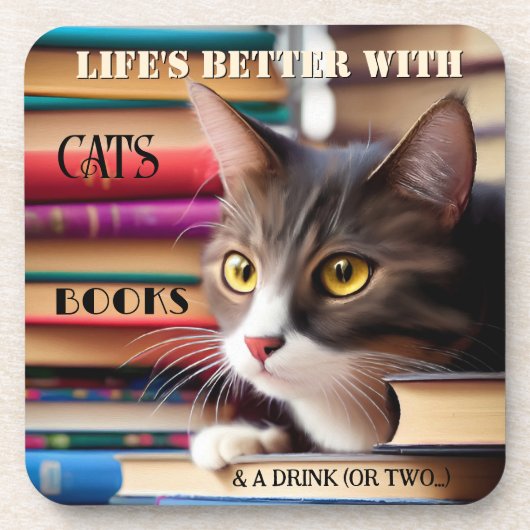 Leuke Fine Art Cat Boeken Booze Onderzetter (Voorkant)