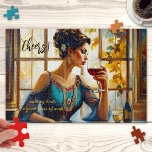 Leuke Fine Art Rode Wijn Puzzel Legpuzzel<br><div class="desc">Leuke puzzel met een kleurrijk schilderij van een dame die een glaasje rode wijn drink. Mooi voor elke wijnliefhebber.</div>