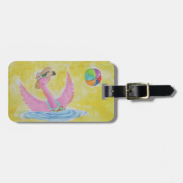 Leuke Flamingo Frolocking op het strand Bagagelabel