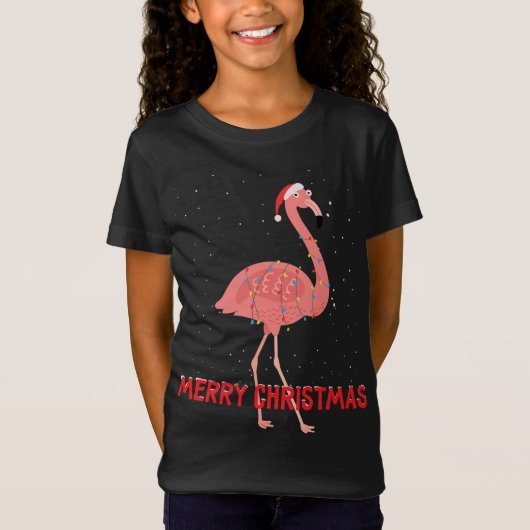 Leuke flamingo Kerstboom Lichten T-shirt (Voorkant)