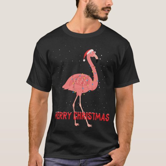 Leuke flamingo Kerstboom Lichten T-shirt (Voorkant)