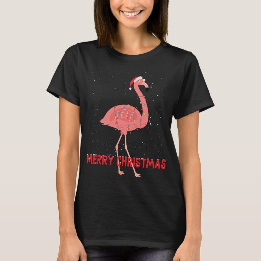 Leuke flamingo Kerstboom Lichten T-shirt (Voorkant)