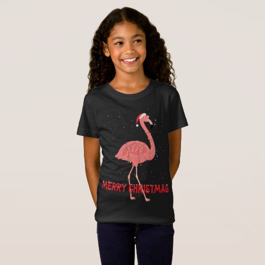 Leuke flamingo Kerstboom Lichten T-shirt (Voorkant volledig)