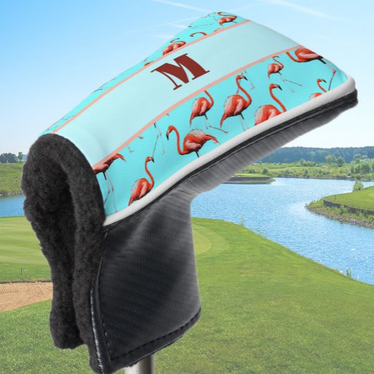 Leuke Flamingo roze en aqua custom monogram dames Golfheadcover