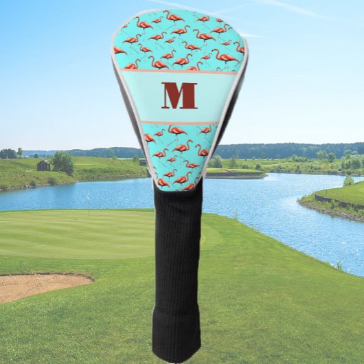 Leuke Flamingo roze en aqua custom monogram dames Golfheadcover