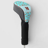 Leuke Flamingo roze en aqua custom monogram dames Golfheadcover (Schuin)