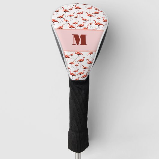 Leuke Flamingo roze en wit custom monogram dames Golfheadcover (Voorkant)