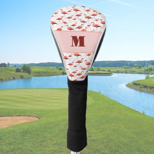 Leuke Flamingo roze en wit custom monogram dames Golfheadcover