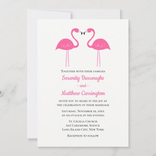 Leuke Flamingo Roze Strand Zomer Tropische Bruilof Kaart (Voorkant)