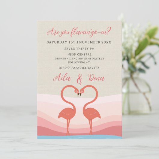 Leuke Flamingo Tortelduifjes Bruiloft Verloving Kaart (Staand voorkant)