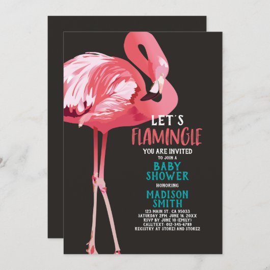 Leuke Flamingo Tropical Let's Flamingle Baby showe Kaart (Voorkant / Achterkant)