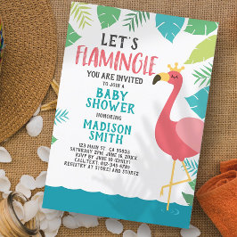 Leuke Flamingo Tropical Let's Flamingle Baby showe Kaart