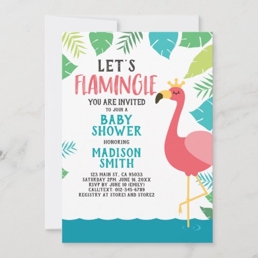 Leuke Flamingo Tropical Let's Flamingle Baby showe Kaart (Voorkant)