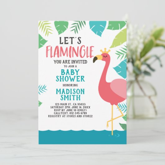 Leuke Flamingo Tropical Let's Flamingle Baby showe Kaart (Staand voorkant)