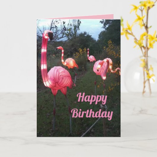 Leuke Flamingo Verjaardag Kaart (Gele Bloem)