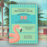 Leuke Flamingo Zwembad Float Tropische Zomer Verja Kaart<br><div class="desc">Deze Flamingo zwembad float Zomer verjaardagsuitnodiging begint de viering in stijl! Dit kleurrijke ontwerp, in de felle kleuren van een resort in Florida, is de perfecte intro voor een feest met een tropisch thema. Het toont een leuke koraalroze flamingo opblaasbaar tegen een achtergrond van aquablauw en zee groene strepen. Met...</div>
