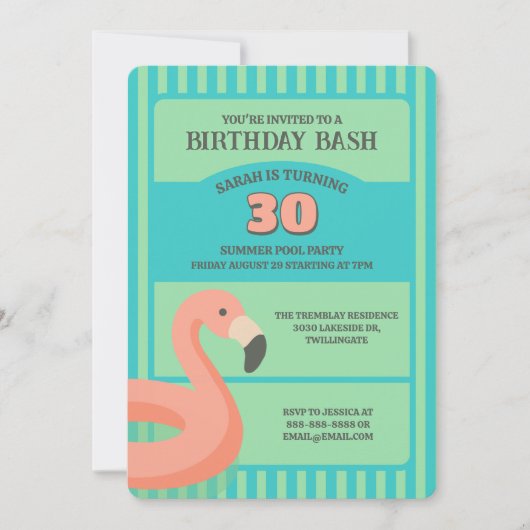 Leuke Flamingo Zwembad Float Tropische Zomer Verja Kaart (Voorkant)