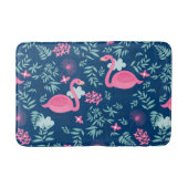 Leuke flamingo's & bloemen op marineblauwe achterg badmat (Voorkant)