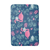 Leuke flamingo's & bloemen op marineblauwe achterg badmat (Voorkant Verticaal)