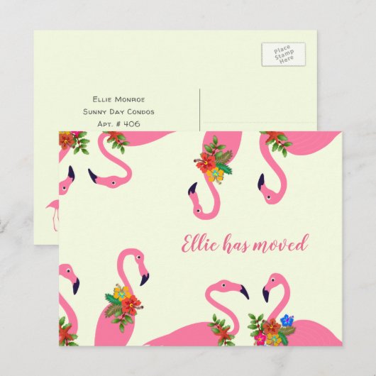 Leuke Flamingo's Nieuw Adres Aankondigingskaart (Voorkant / Achterkant)