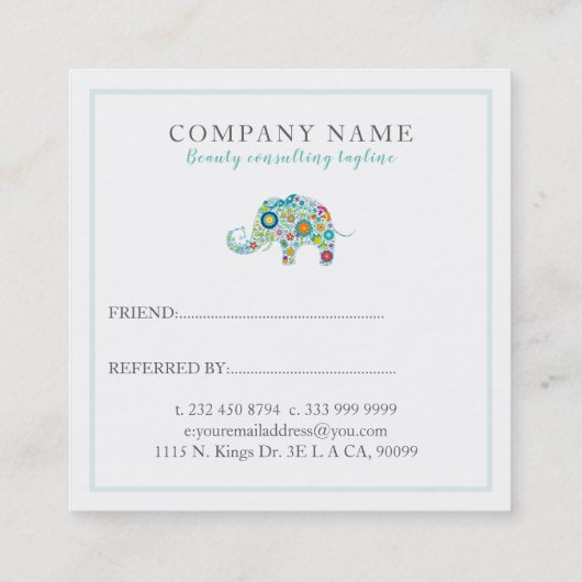 Leuke Floral Elephant Referral Kaart (Achterkant)