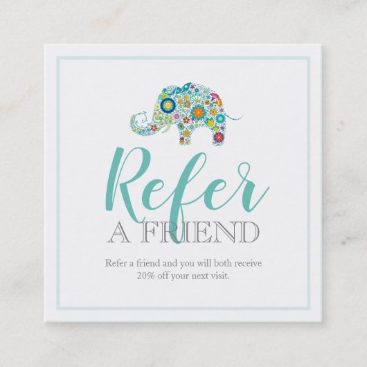 Leuke Floral Elephant Referral Kaart (Voorkant)
