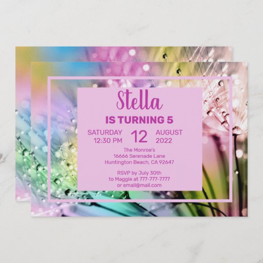 Leuke Floral en Raindrop Verjaardagsfeestuitnodigi Kaart (Voorkant / Achterkant)