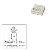 Leuke Floral Mason Jar Script naam & retour adres Rubberstempel (Gestempeld)