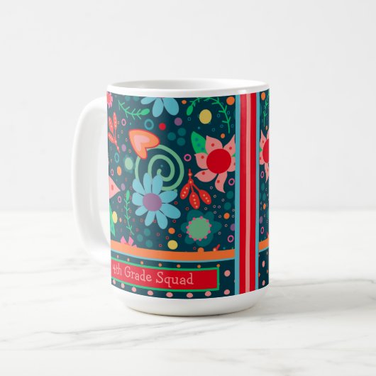 Leuke Floral Teacher Initiaal Class Squad Custom Koffiemok (Voorkant links)