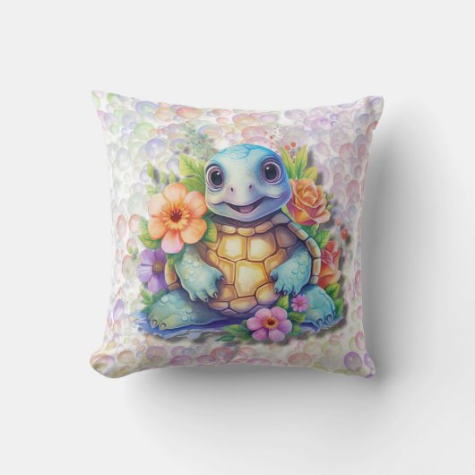 Leuke Floral Zee Schildpad en Bubbles Baby Nursey Kussen (Voorkant)