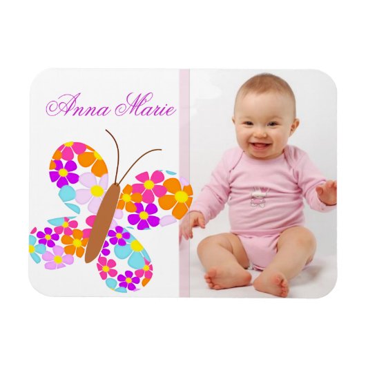 Leuke "Flower Butterfly" Baby Aankondiging Magneet (Horizontaal)