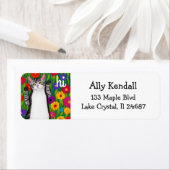 Leuke Folk Art Cat gezegde Hi onder Flowers Etiket (Insitu)