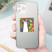 Leuke Folk Art Cat gezegde Hi onder Flowers Sticker (Telefoon)