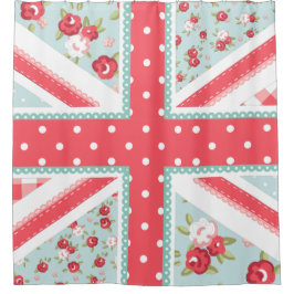 Leuke Folk Quilt Britse Union Jack Pastels Douchegordijn