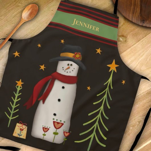 Leuke Folk Snowman Whimsical Christmas-inspiratie Schort