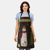 Leuke Folk Snowman Whimsical Christmas-inspiratie Schort (Gedragen)