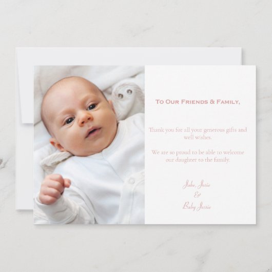 Leuke foto, baby meisje, baby shower bedankkaart (Achterkant)
